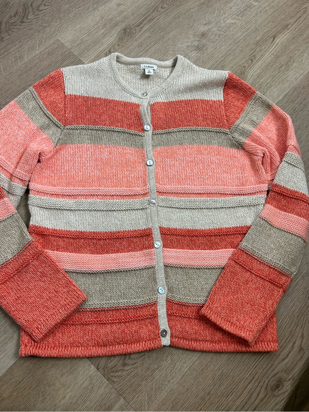 L.L. Bean 100% Cotton Thick Knit Textured Stripe Button Down Cardigan Sweater - Picture 5 of 16